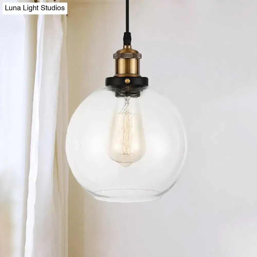 Industrial Brass Pendant Light: Clear Glass Globe Suspension Lamp With Adjustable Cord