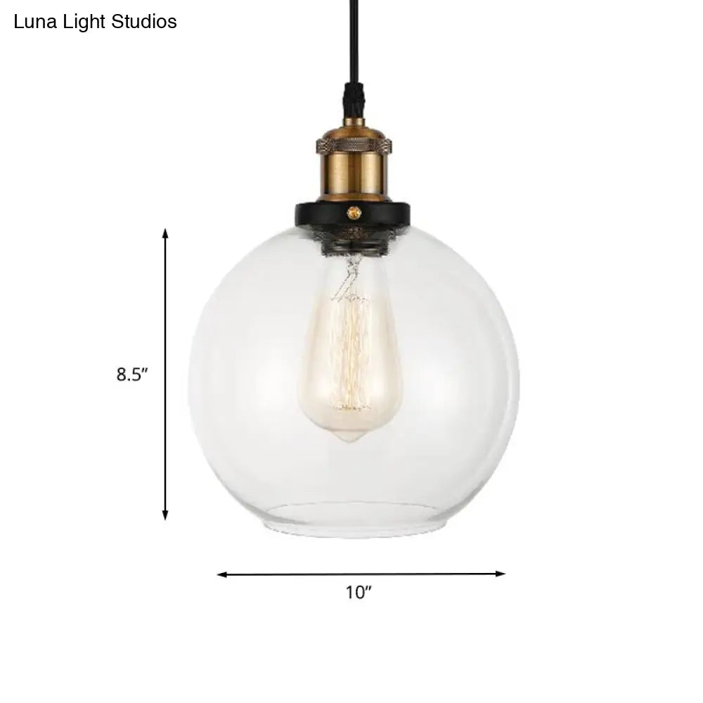 Industrial Brass Pendant Light: Clear Glass Globe Suspension Lamp With Adjustable Cord