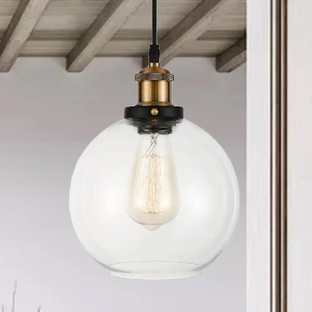 Adjustable Brass Pendant Light - Industrial Style Suspension Lamp With Clear Glass Globe / 8’