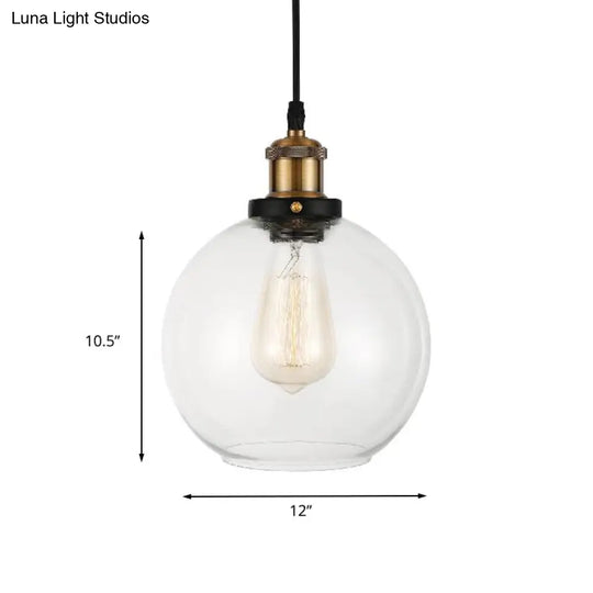 Industrial Brass Pendant Light: Clear Glass Globe Suspension Lamp With Adjustable Cord