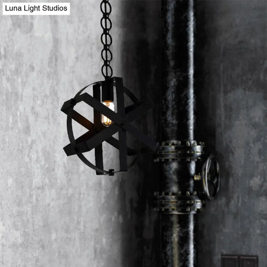 Adjustable Chain Round Industrial Strap Hanging Lamp - 1-Head Metal Pendant Ceiling Light (Black)