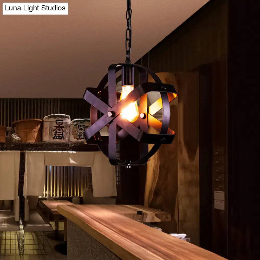 Adjustable Chain Round Industrial Strap Hanging Lamp - 1-Head Metal Pendant Ceiling Light (Black)