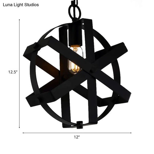 Adjustable Chain Industrial Strap Pendant Ceiling Light - Black Metal 1-Head Round Hanging Lamp