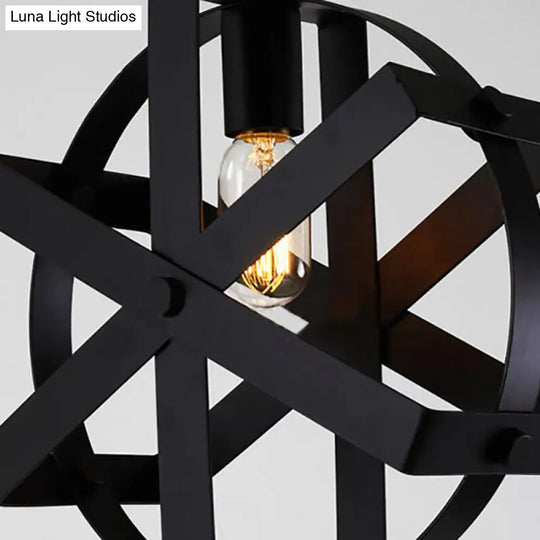 Adjustable Chain Round Industrial Strap Hanging Lamp - 1-Head Metal Pendant Ceiling Light (Black)