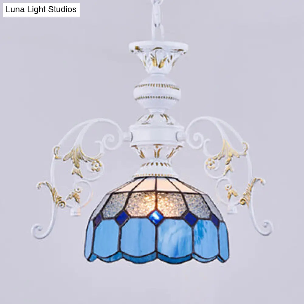 Tiffany Stained Glass Semi Globe Ceiling Light With Adjustable Chain - 1 Pendant In Multicolor