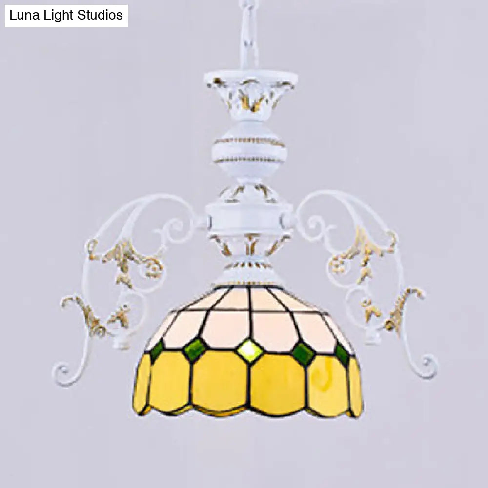 Tiffany Stained Glass Semi Globe Ceiling Light With Adjustable Chain - 1 Pendant In Multicolor