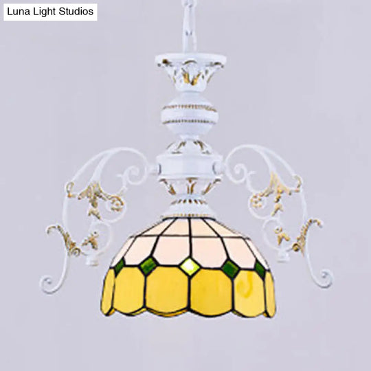 Tiffany Stained Glass Semi Globe Ceiling Light With Adjustable Chain - 1 Pendant In Multicolor