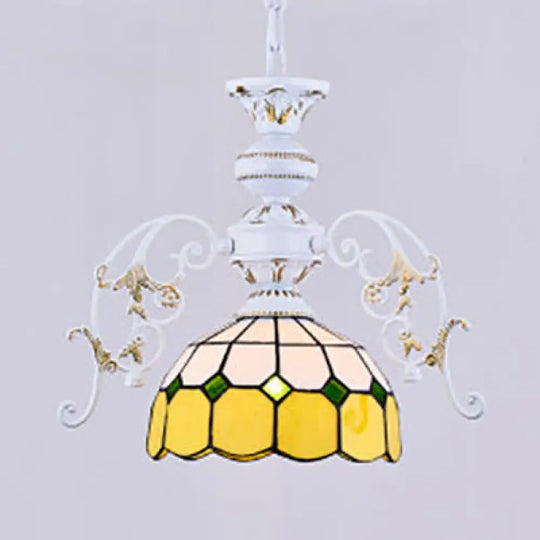 Adjustable Chain Semi Globe Tiffany Stained Glass Pendant Ceiling Light In Vibrant