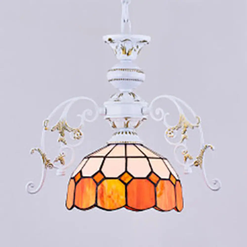 Adjustable Chain Semi Globe Tiffany Stained Glass Pendant Ceiling Light In Vibrant