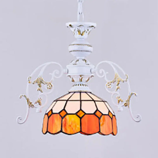 Adjustable Chain Semi Globe Tiffany Stained Glass Pendant Ceiling Light In Vibrant