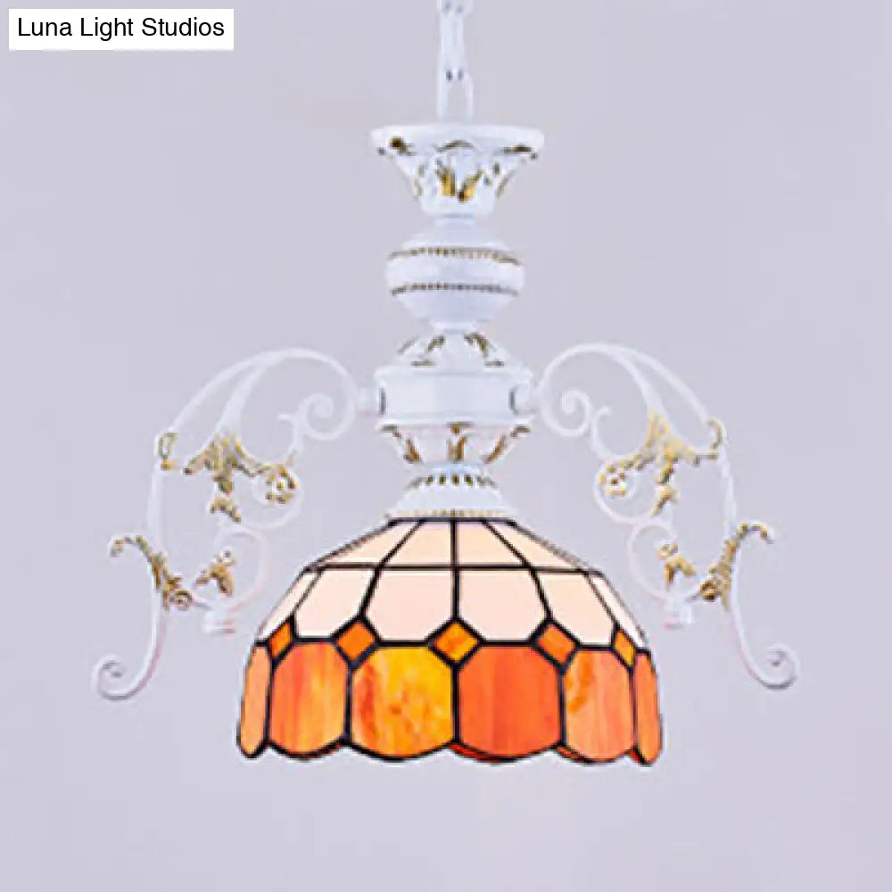 Tiffany Stained Glass Semi Globe Ceiling Light With Adjustable Chain - 1 Pendant In Multicolor