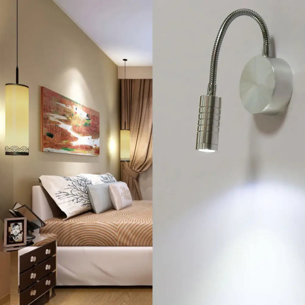 Adjustable Chrome Cylinder Wall Mount Led Sconce In Warm/White Lighting - Modern Metal Lamp / Warm