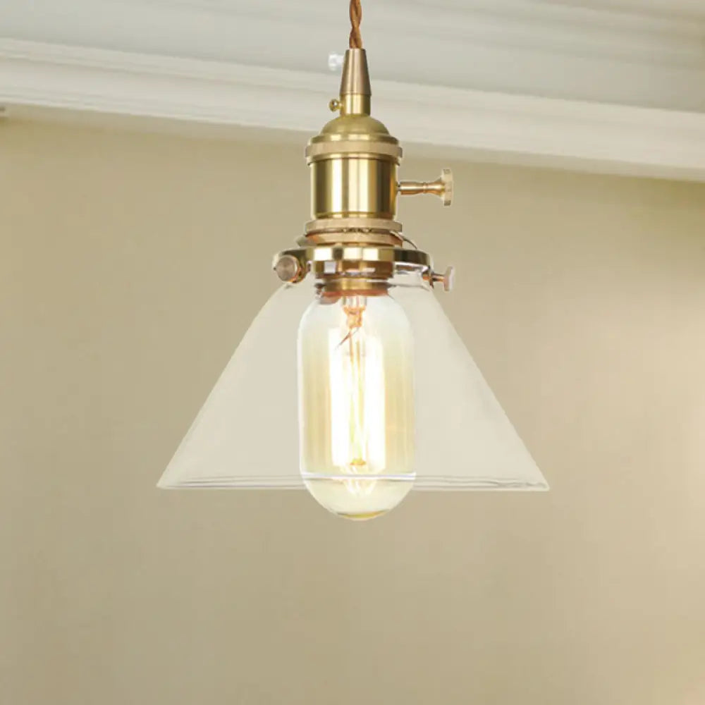 Adjustable Clear Glass Cone Pendant Light For Kitchen - Single Hanging Fixture / 1