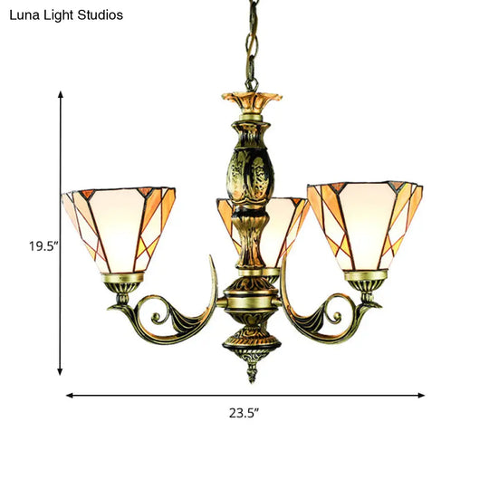 Adjustable Conical Chandelier In Vintage Stained Glass With Yellow Ceiling Suspension