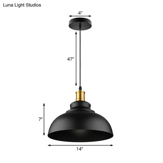 Adjustable Cord Black/White Retro Metal Dome Shade Ceiling Pendant - 1 Bulb Hanging Fixture In