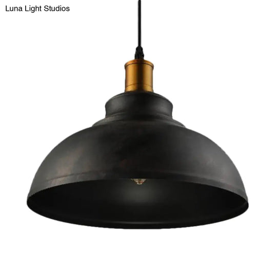 Adjustable Cord Black/White Retro Metal Dome Shade Ceiling Pendant - 1 Bulb Hanging Fixture In