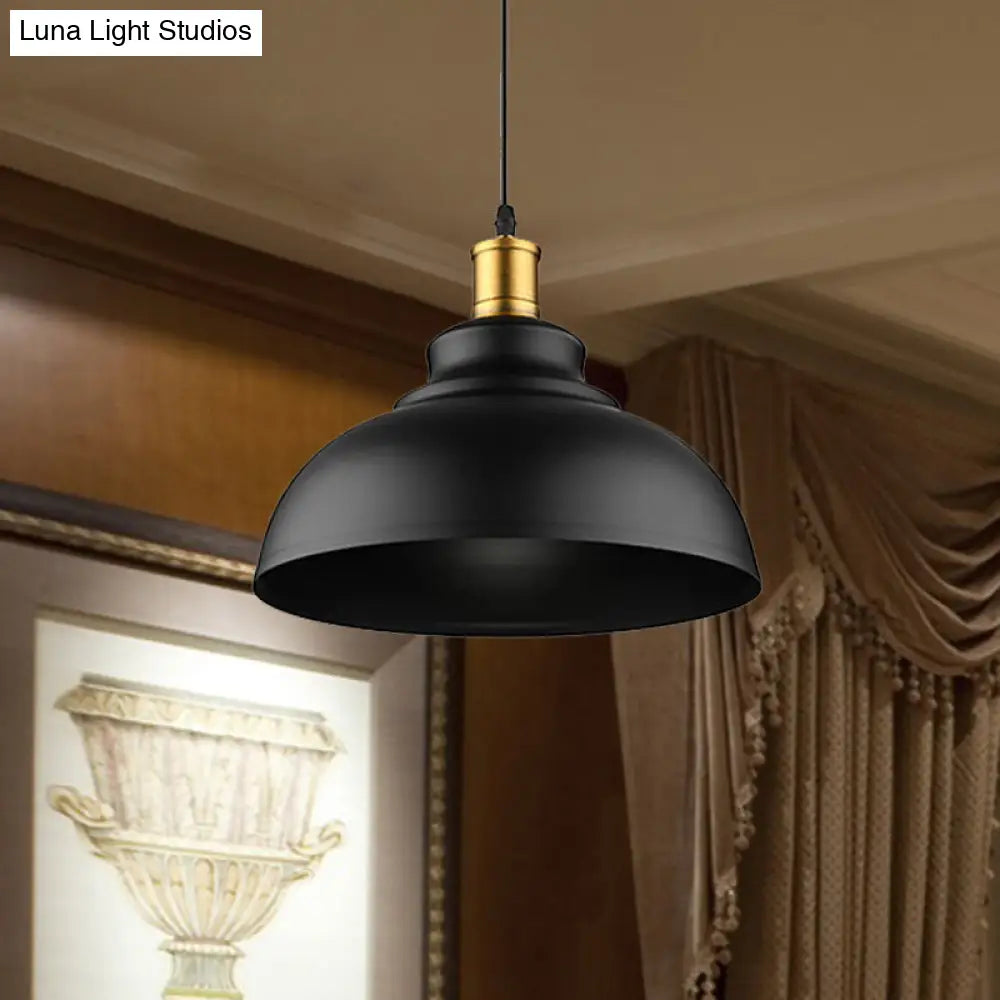 Adjustable Cord Retro Metal Dome Ceiling Pendant With Black/White Shade - 12/14/16 W