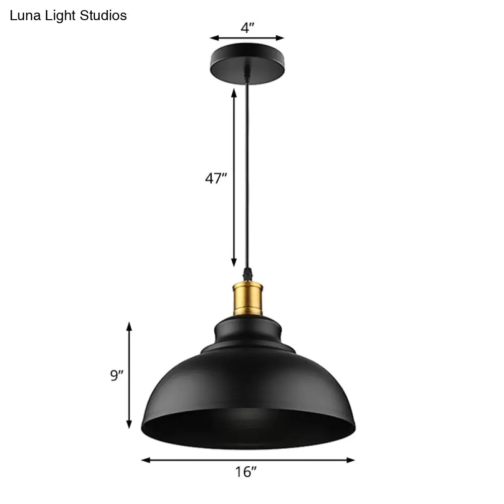 Adjustable Cord Black/White Retro Metal Dome Shade Ceiling Pendant - 1 Bulb Hanging Fixture In