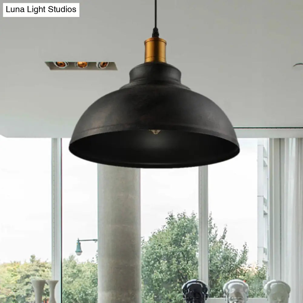 Adjustable Cord Black/White Retro Metal Dome Shade Ceiling Pendant - 1 Bulb Hanging Fixture In