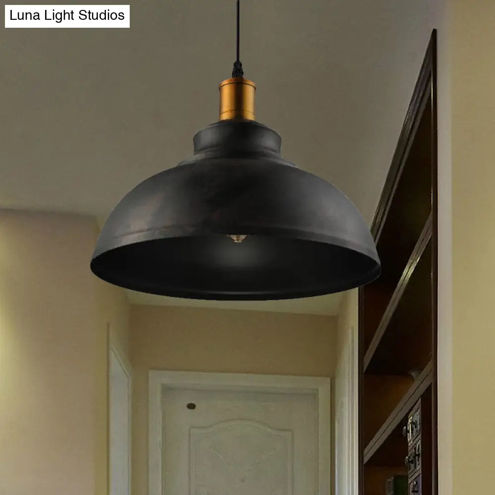 Adjustable Cord Black/White Retro Metal Dome Shade Ceiling Pendant - 1 Bulb Hanging Fixture In