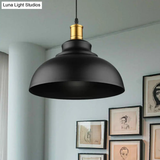 Adjustable Cord Black/White Retro Metal Dome Shade Ceiling Pendant - 1 Bulb Hanging Fixture In