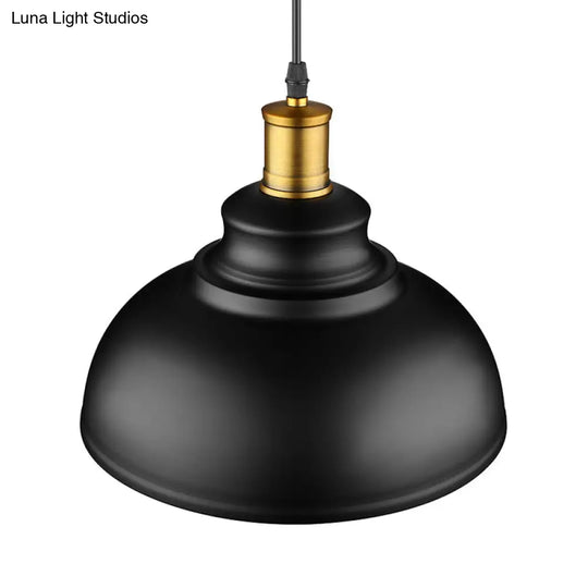 Adjustable Cord Retro Metal Dome Ceiling Pendant With Black/White Shade - 12/14/16 W