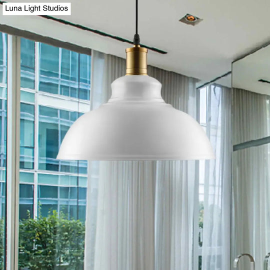 Adjustable Cord Black/White Retro Metal Dome Shade Ceiling Pendant - 1 Bulb Hanging Fixture In