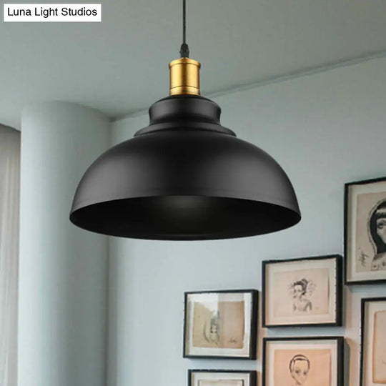 Adjustable Cord Retro Metal Dome Ceiling Pendant With Black/White Shade - 12/14/16 W