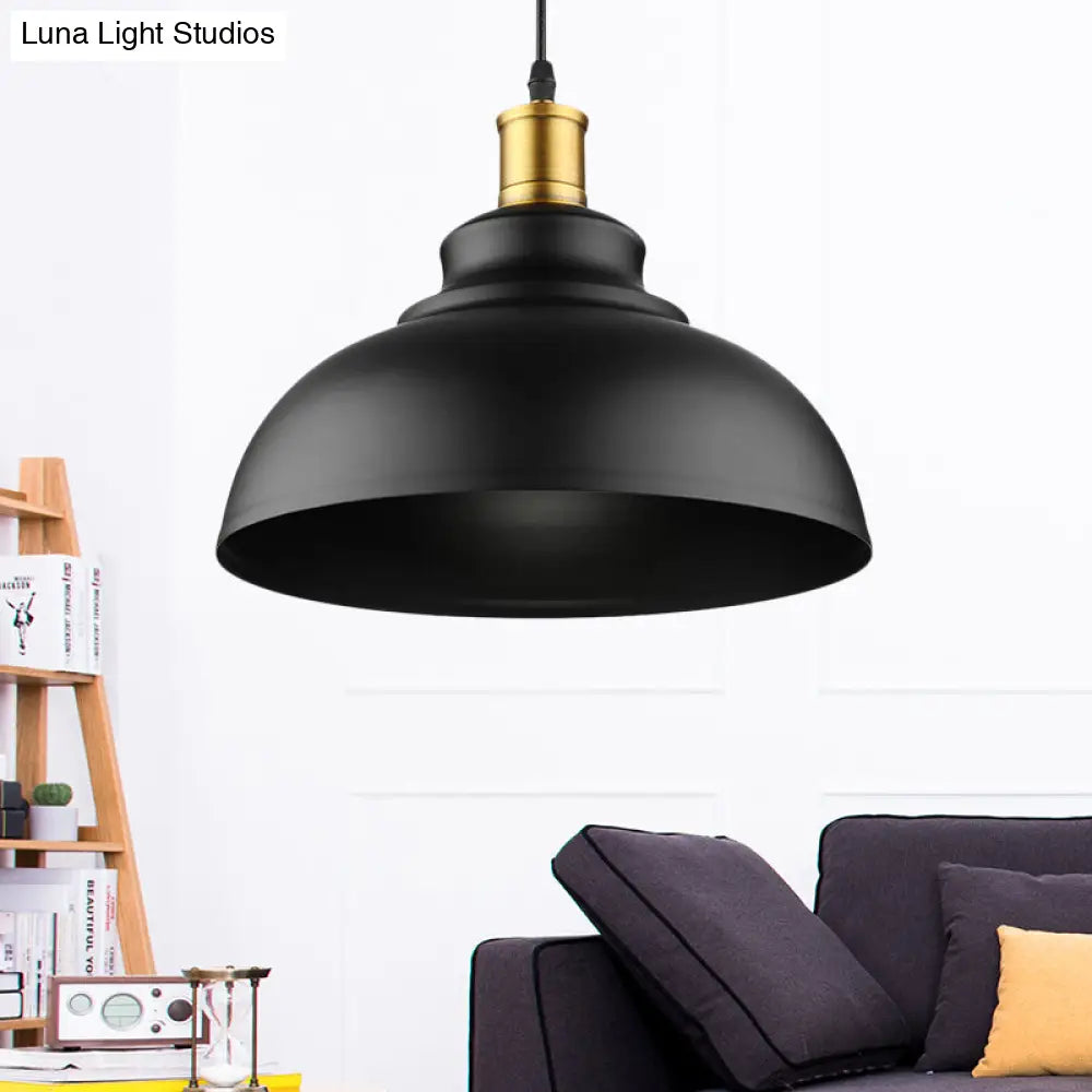 Adjustable Cord Retro Metal Dome Ceiling Pendant With Black/White Shade - 12/14/16 W Black / 12