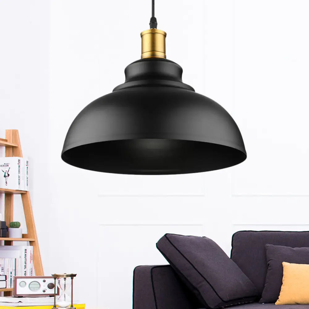 Adjustable Cord Black/White Retro Metal Dome Shade Ceiling Pendant - 1 Bulb Hanging Fixture In