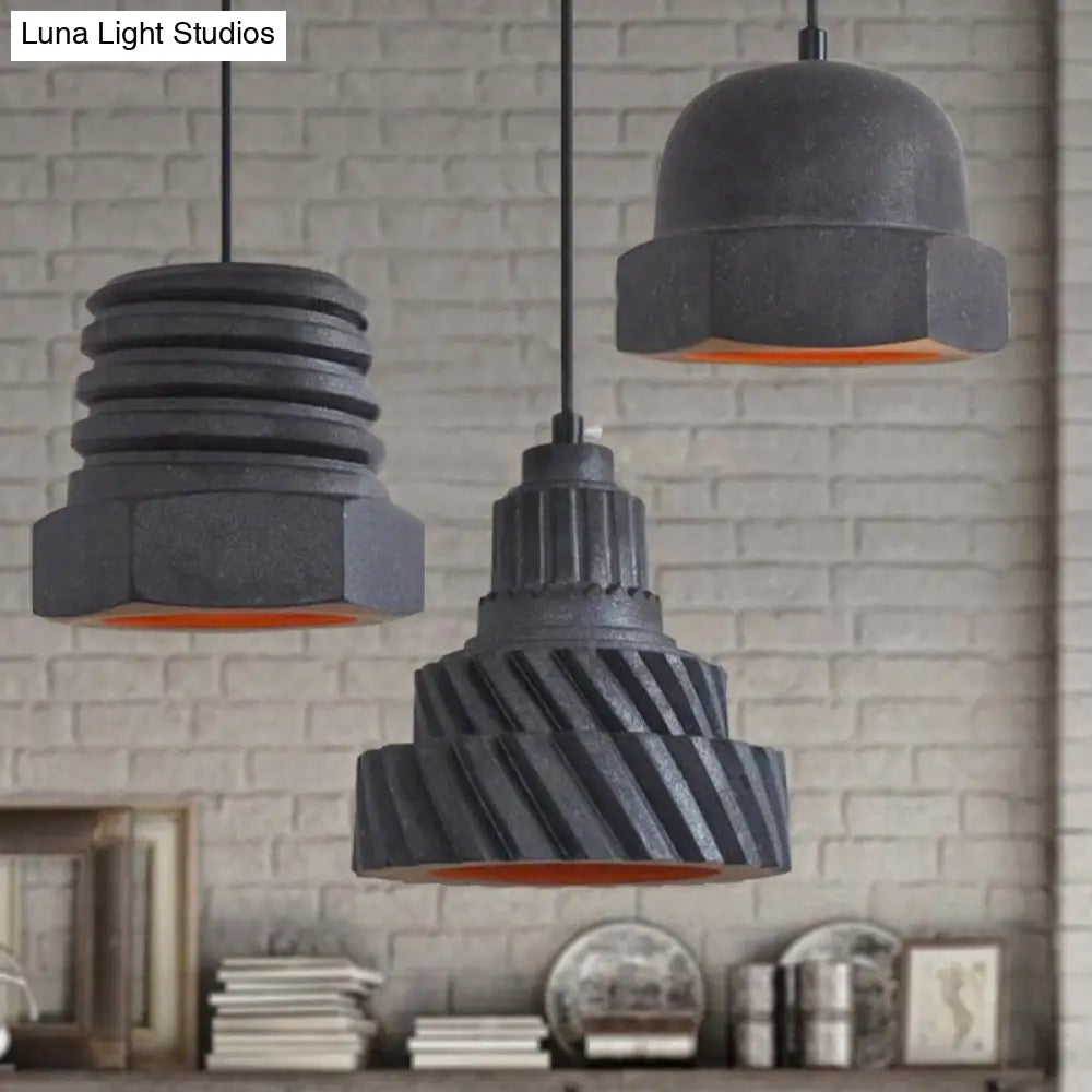 Adjustable Cord 3-Light Industrial Hanging Pendant Lamp In Black - Screw Shaped Design Ceramics