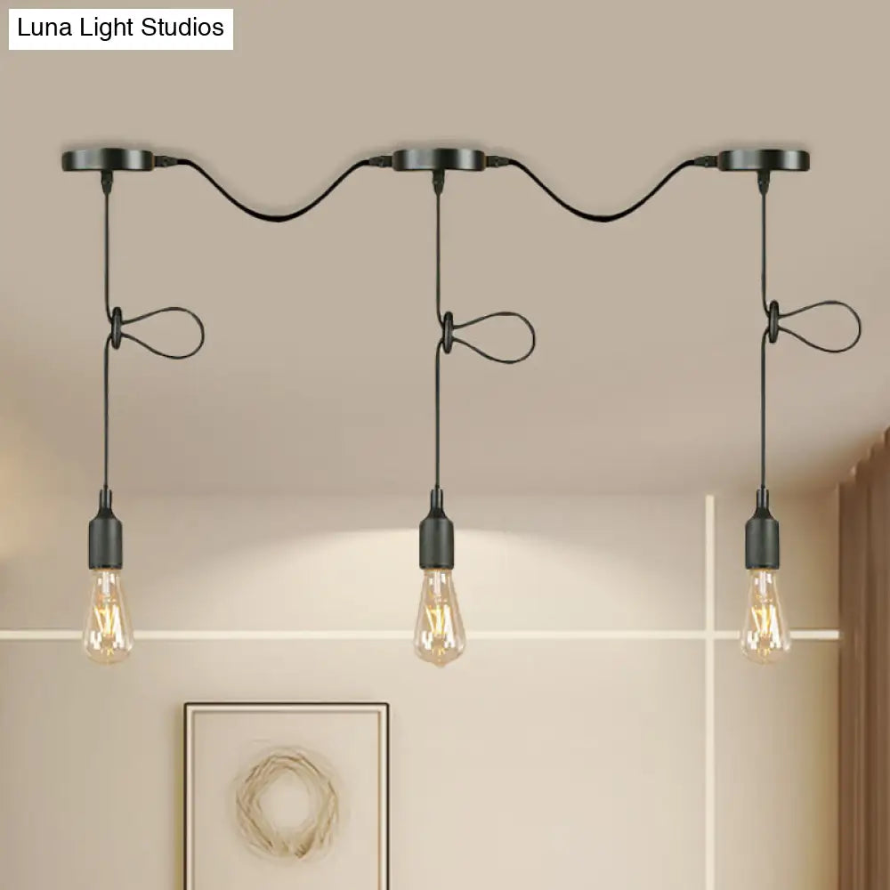 Adjustable Cord Industrial Black Metal Ceiling Light Fixture With 3/5/7-Light Bare Bulb Pendant