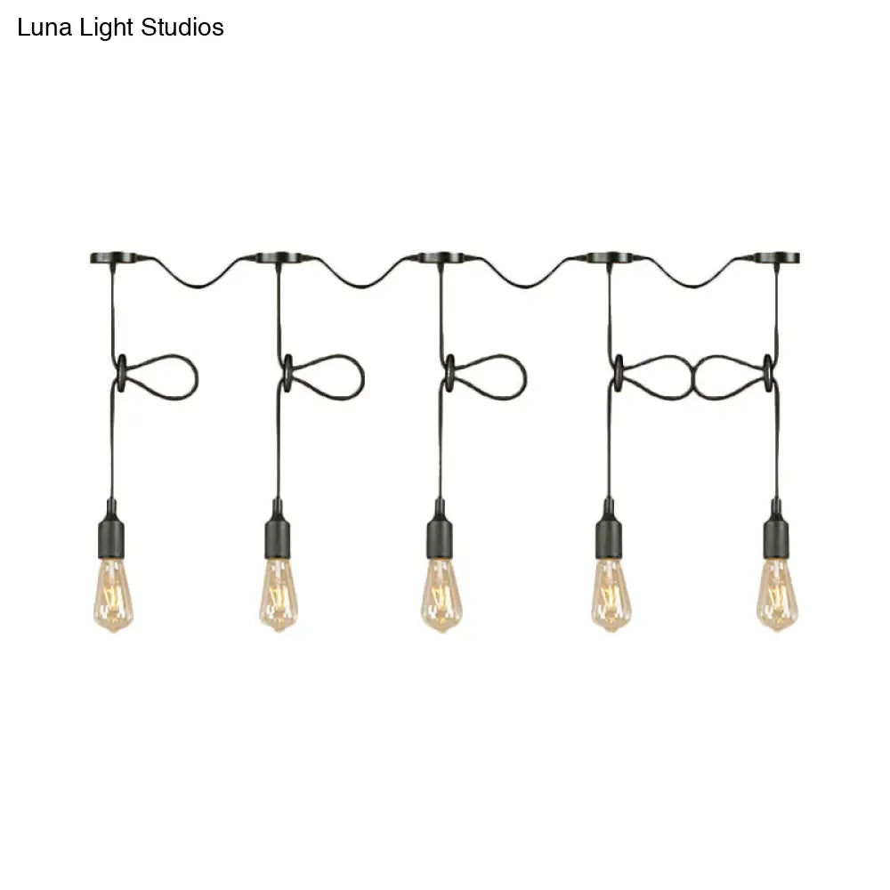 Adjustable Cord Industrial Black Metal Ceiling Light Fixture With 3/5/7-Light Bare Bulb Pendant