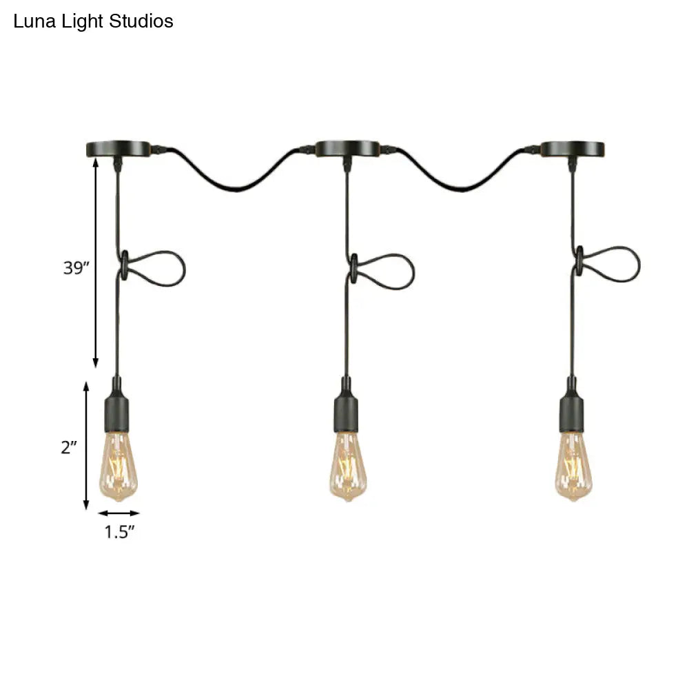 Adjustable Cord Industrial Black Metal Ceiling Light Fixture With 3/5/7-Light Bare Bulb Pendant