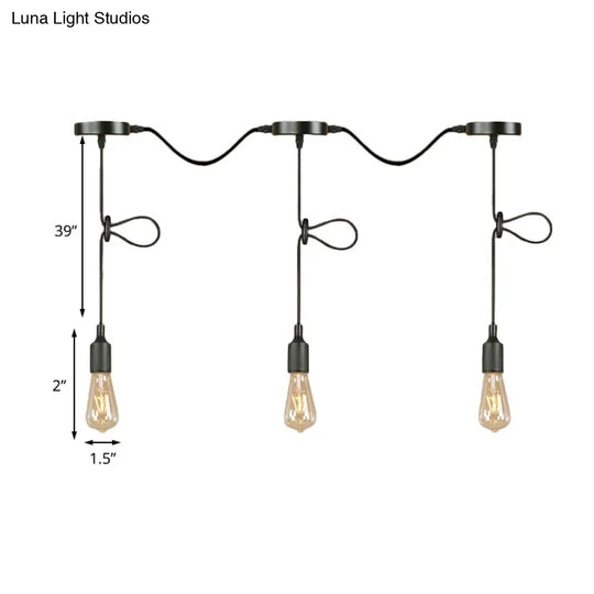 Adjustable Cord Industrial Black Metal Ceiling Light Fixture With 3/5/7-Light Bare Bulb Pendant