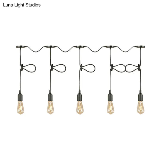 Bare Bulb Pendant Lighting- Industrial Black Metal Ceiling Light Fixture - Adjustable Cord