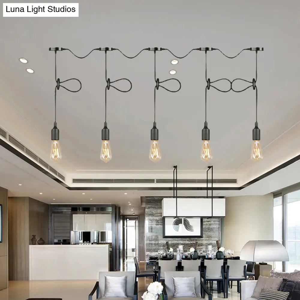 Adjustable Cord Industrial Black Metal Ceiling Light Fixture With 3/5/7-Light Bare Bulb Pendant