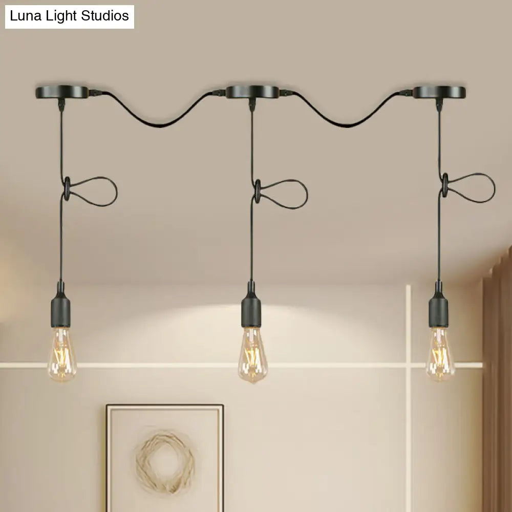 Bare Bulb Pendant Lighting- Industrial Black Metal Ceiling Light Fixture - Adjustable Cord