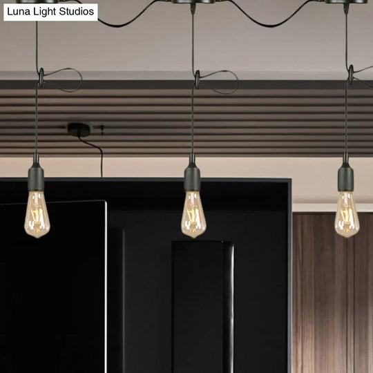 Adjustable Cord Industrial Black Metal Ceiling Light Fixture With 3/5/7-Light Bare Bulb Pendant