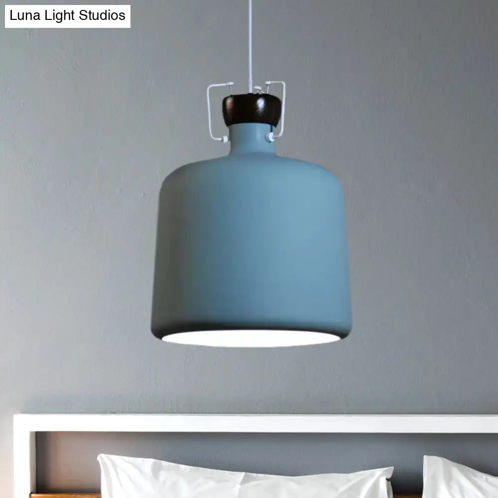 Modern Metal Hanging Pendant Light Fixture - Cylinder Shade Adjustable Cord 1 Bulb White/Black Blue