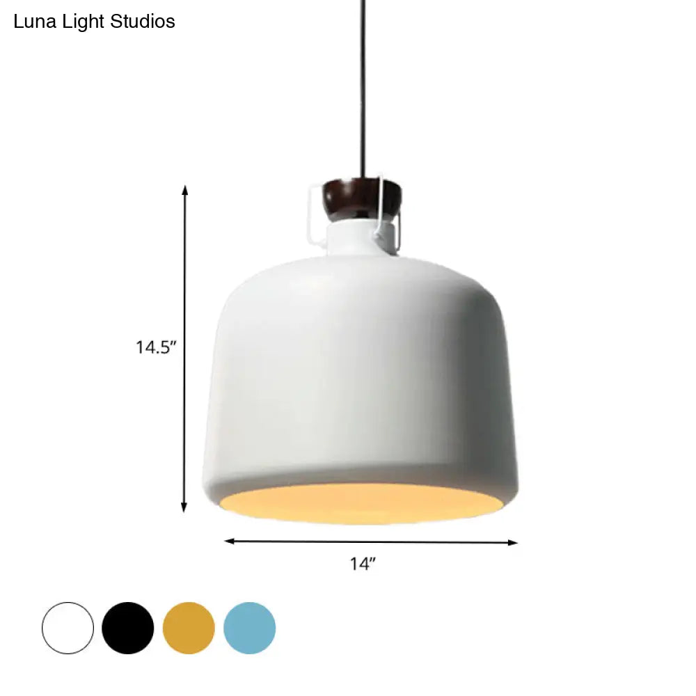 Modern Metal Hanging Pendant Light Fixture - Cylinder Shade Adjustable Cord 1 Bulb White/Black