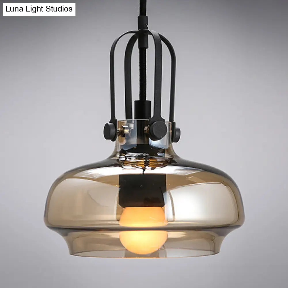 Modern Adjustable Pendant Lamp With Grey/White/Clear Glass 1 Light 7/9.5/13 Wide Amber / 7