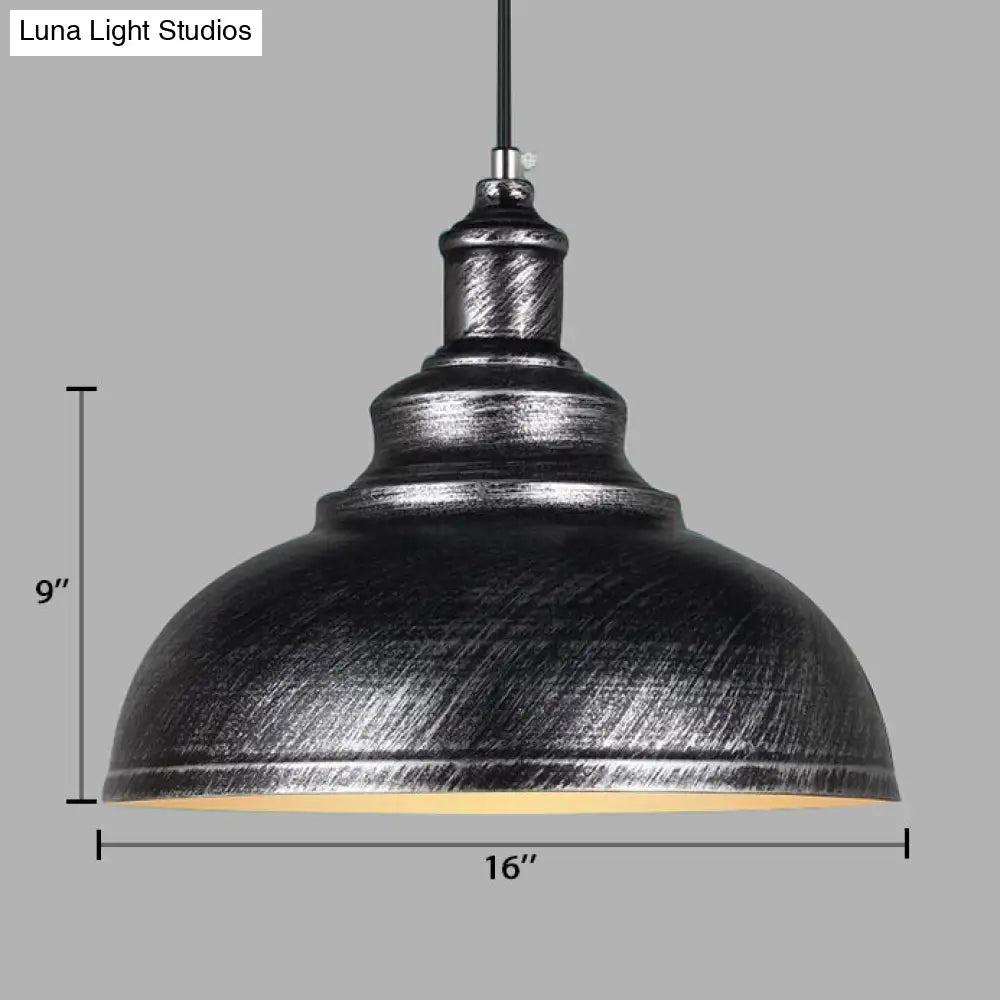 Adjustable Black/Gray Retro Metal Dome Pendant With Cord - 12/14/16 W