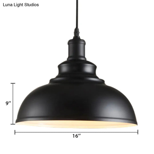 Adjustable Cord Pendant With Metal Dome Shade In Retro Black/Gray - 12’/14’/16’ W