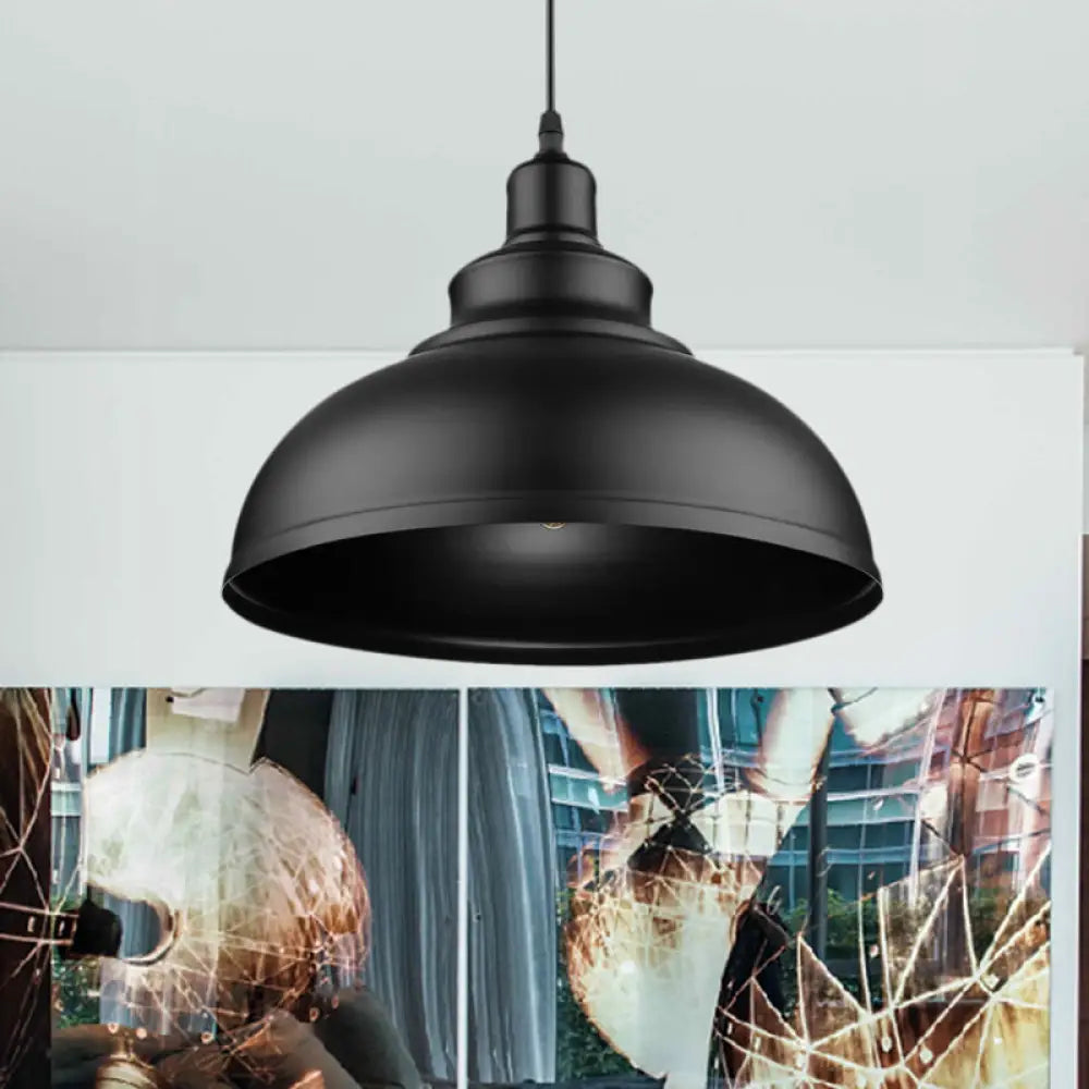 Adjustable Cord Pendant With Metal Dome Shade In Retro Black/Gray - 12’/14’/16’ W Black / 12’