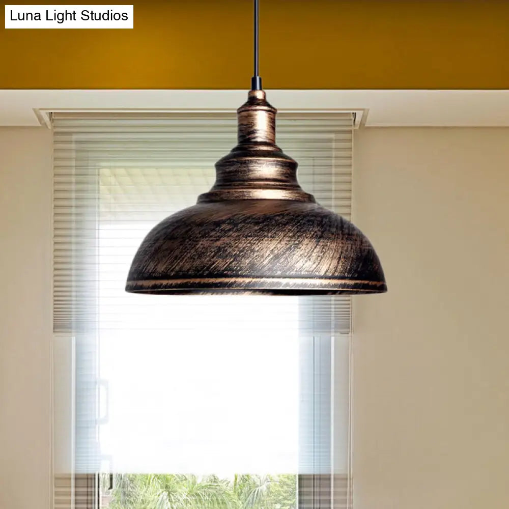 Adjustable Cord Pendant With Metal Dome Shade In Retro Black/Gray - 12’/14’/16’ W