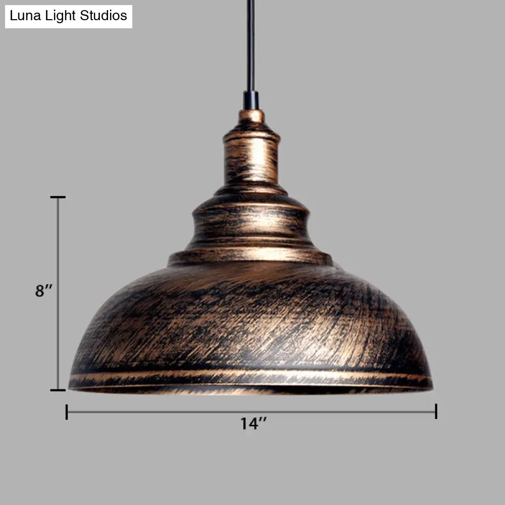 Adjustable Cord Pendant With Metal Dome Shade In Retro Black/Gray - 12’/14’/16’ W