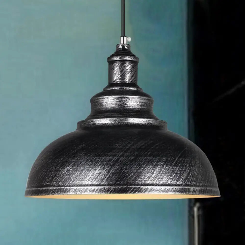 Adjustable Cord Pendant With Metal Dome Shade In Retro Black/Gray - 12’/14’/16’ W Grey / 14’