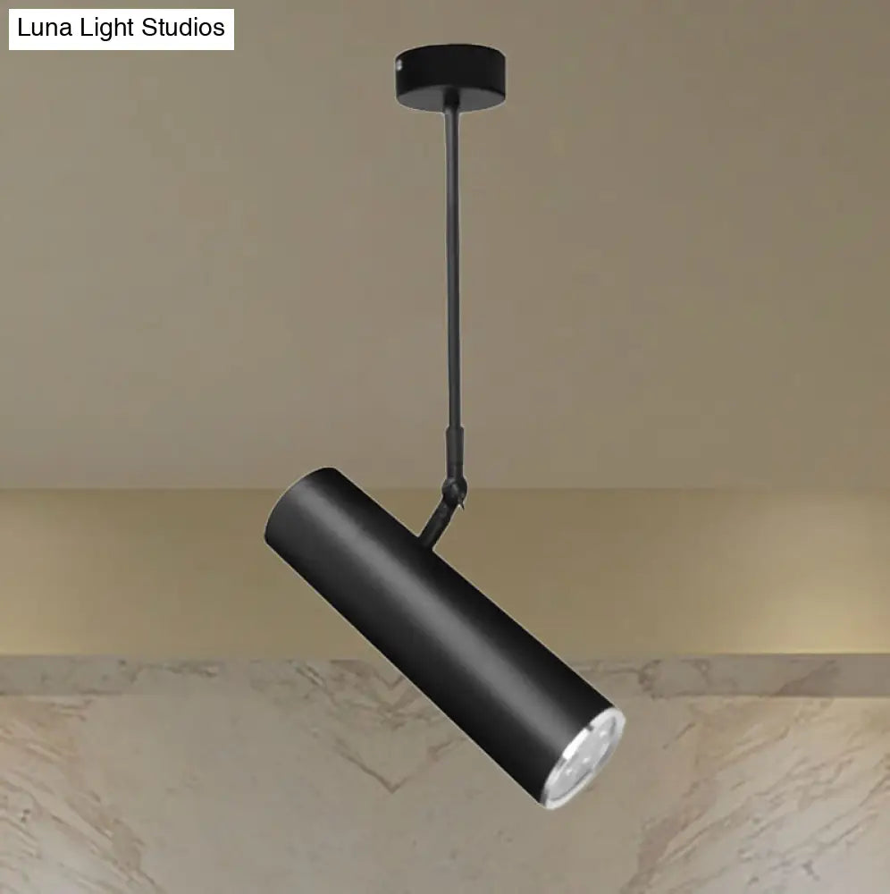 Rylee - Black Cylinder Led Hanging Light Metal Simple Style Pendant With Adjustable Joint In