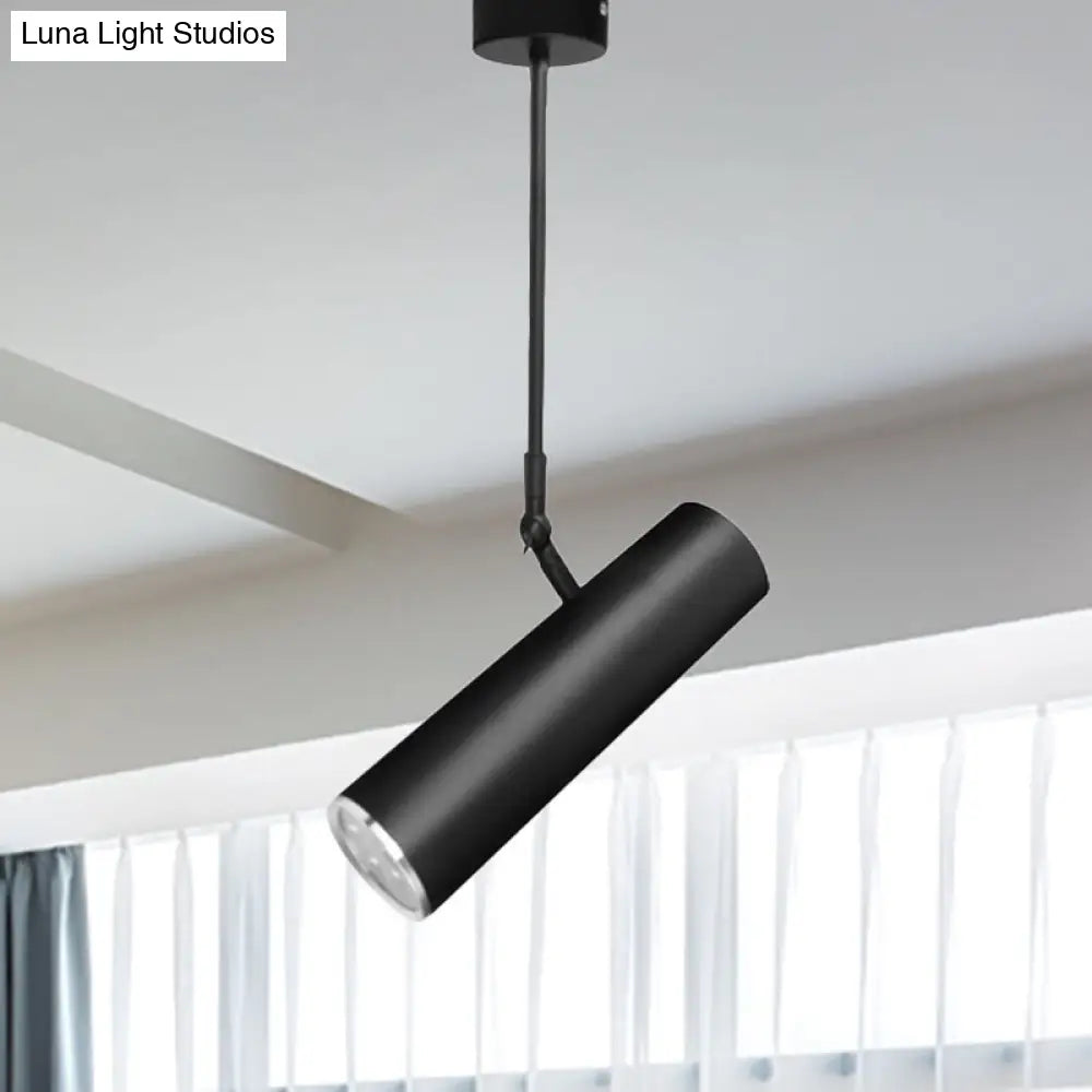 Rylee - Black Cylinder Led Hanging Light Metal Simple Style Pendant With Adjustable Joint In